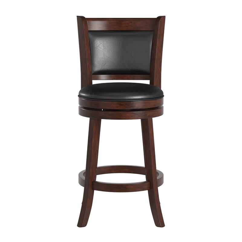 iNSPIRE Q Panel Back PU Swivel Wood Counter Height Stool in Black/Cherry
