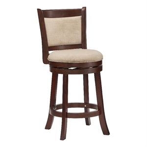 iNSPIRE Q Panel Back Linen Swivel Wood Counter Height Stool in Beige/Cherry