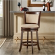 iNSPIRE Q Panel Back Linen Swivel Wood Counter Height Stool in Beige/Cherry