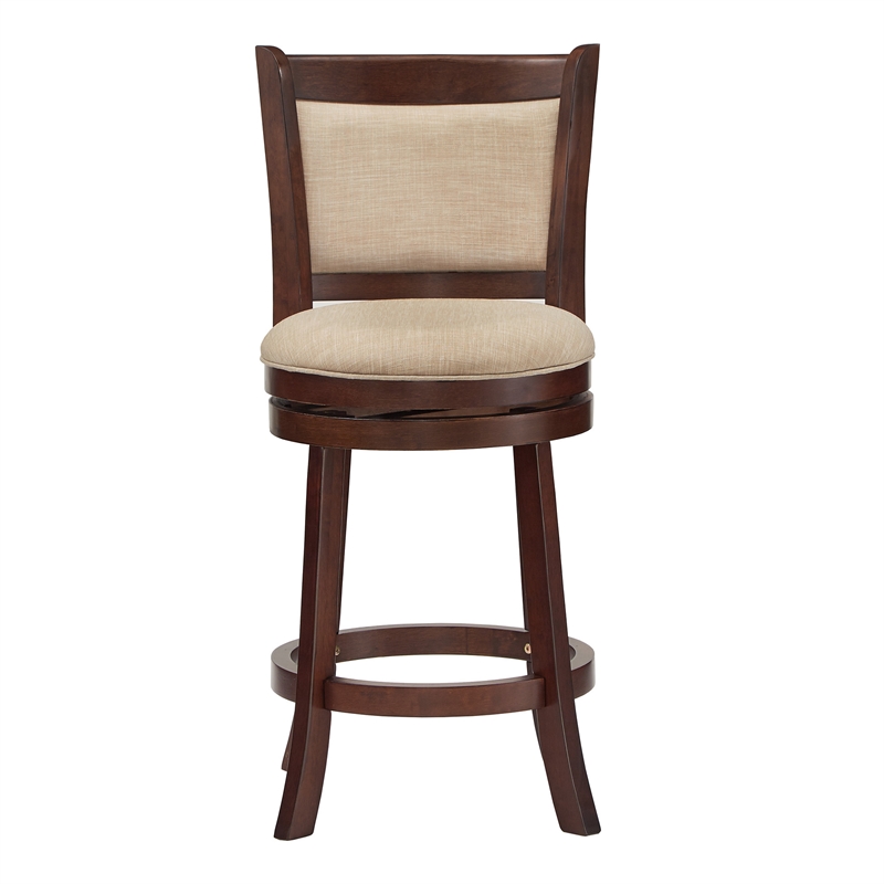 iNSPIRE Q Panel Back Linen Swivel Wood Counter Height Stool in Beige/Cherry
