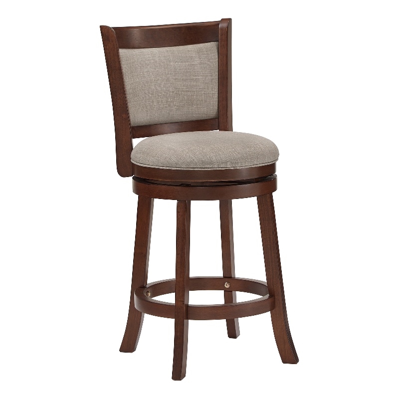 iNSPIRE Q Panel Back Linen Swivel Wood Counter Height Stool in Gray/Cherry