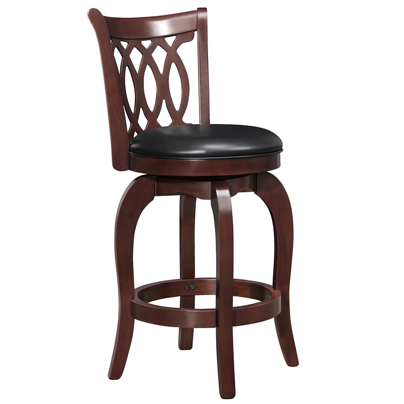 iNSPIRE Q Scroll Back PU Swivel Wood Counter Height Stool in Black/Cherry