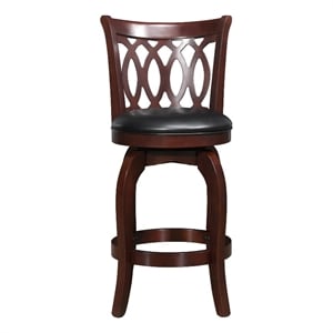 iNSPIRE Q Scroll Back PU Swivel Wood Counter Height Stool in Black/Cherry