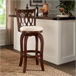 iNSPIRE Q Scroll Back Linen Swivel Wood Bar Stool in Beige/Cherry