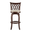 iNSPIRE Q Scroll Back Linen Swivel Wood Bar Stool in Beige/Cherry