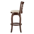 iNSPIRE Q Scroll Back Linen Swivel Wood Bar Stool in Beige/Cherry