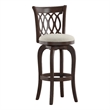 iNSPIRE Q Scroll Back Linen Swivel Wood Bar Stool in Beige/Cherry