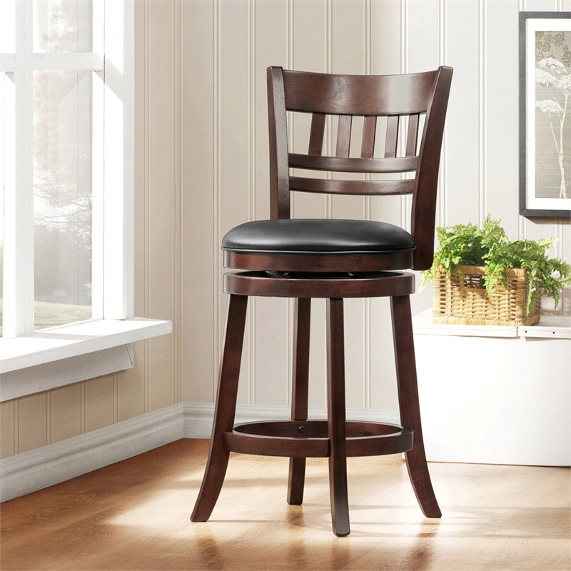 iNSPIRE Q Lattice Back PU Swivel Wood Counter Height Stool in Black/Dark Cherry