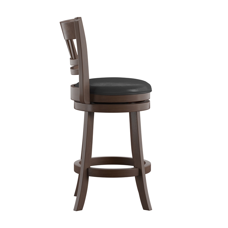 iNSPIRE Q Lattice Back PU Swivel Wood Counter Height Stool in Black/Dark Cherry