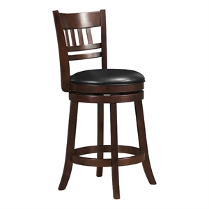 iNSPIRE Q Lattice Back PU Swivel Wood Counter Height Stool in Black/Dark Cherry