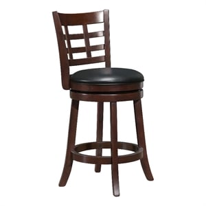 iNSPIRE Q Window Back PU Swivel Wood Counter Height Stool in Black/Dark Cherry