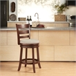 iNSPIRE Q Ladder Back Linen Swivel Wood Counter Height Stool in Gray/Dark Cherry