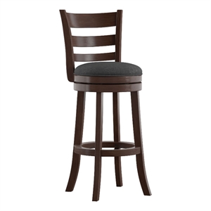 iNSPIRE Q Ladder Back Linen Swivel Wood Bar Stool in Dark Gray/Dark Cherry