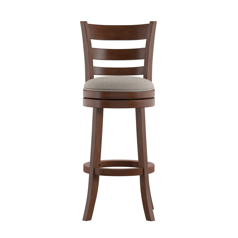 iNSPIRE Q Ladder Back Linen Swivel Wood Bar Stool in Gray/Dark Cherry