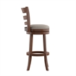 iNSPIRE Q Ladder Back Linen Swivel Wood Bar Stool in Gray/Dark Cherry