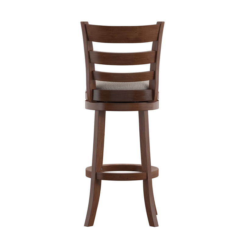 iNSPIRE Q Ladder Back Linen Swivel Wood Bar Stool in Gray/Dark Cherry
