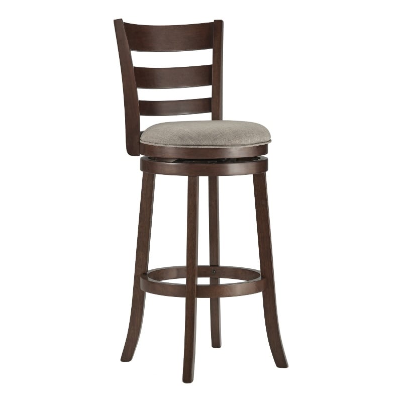 iNSPIRE Q Ladder Back Linen Swivel Wood Bar Stool in Gray/Dark Cherry