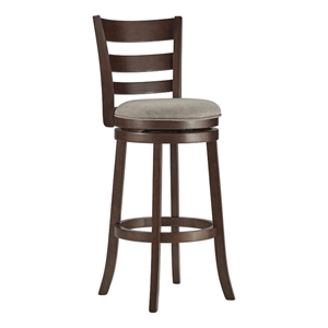 iNSPIRE Q Ladder Back Linen Swivel Wood Bar Stool in Gray/Dark Cherry