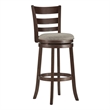 iNSPIRE Q Ladder Back Linen Swivel Wood Bar Stool in Gray/Dark Cherry