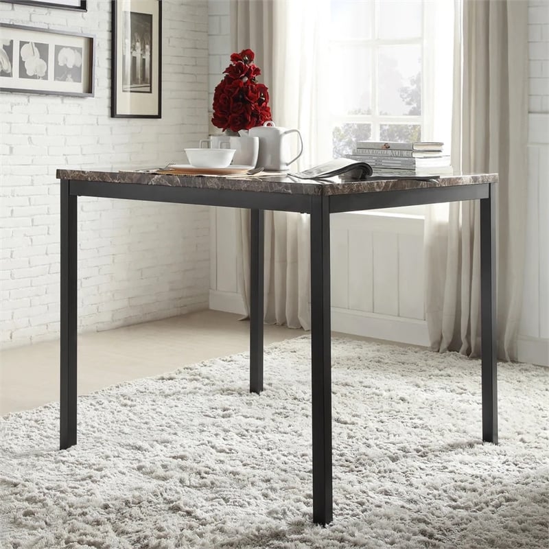 iNSPIRE Q Faux Marble Top and Metal Counter Height Dining Table in Black Finish