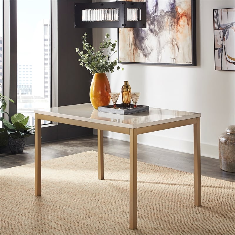 iNSPIRE Q Faux Marble Top and Metal Base Dining Table in White/Gold Finish