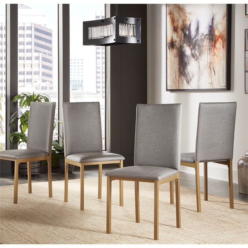 iNSPIRE Q Metal PU Upholstered Dining Chairs in Gray/Gold Finish (Set of 4)