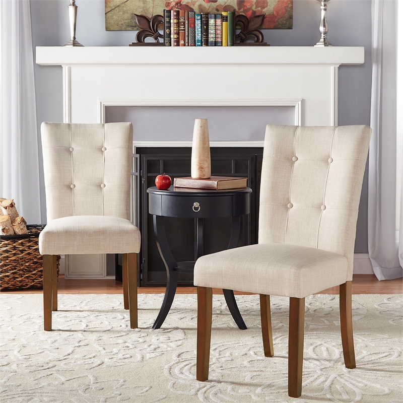 iNSPIRE Q Cherry Finish Wood Linen Dining Chairs (Set of 2) in Beige