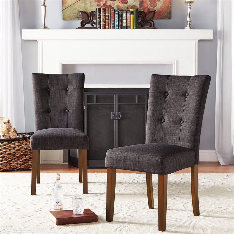 iNSPIRE Q Cherry Finish Wood Linen Dining Chairs (Set of 2) in Dark Gray