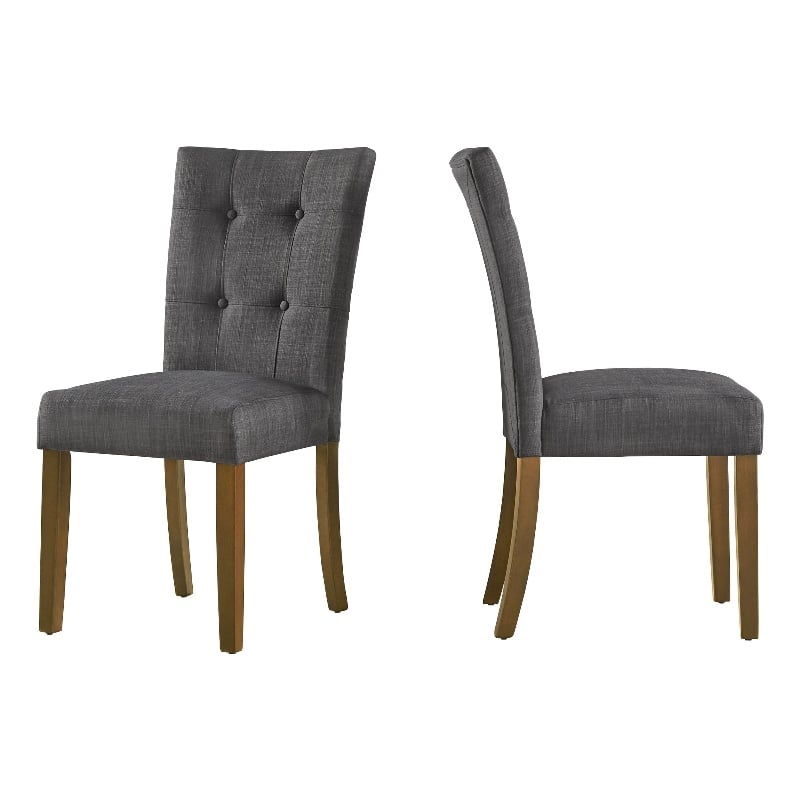 iNSPIRE Q Cherry Finish Wood Linen Dining Chairs (Set of 2) in Dark Gray
