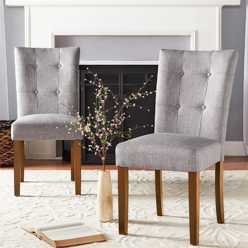 iNSPIRE Q Cherry Finish Wood Linen Dining Chairs (Set of 2) in Gray