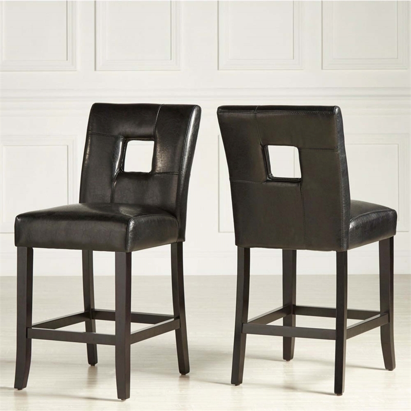 iNSPIRE Q Keyhole Back PU Wood Counter Height Stools (Set of 2) in Black