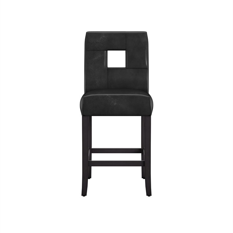 iNSPIRE Q Keyhole Back PU Wood Counter Height Stools (Set of 2) in Black