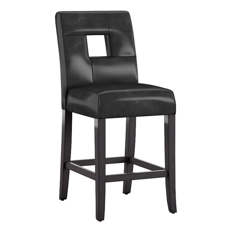 iNSPIRE Q Keyhole Back PU Wood Counter Height Stools (Set of 2) in Black