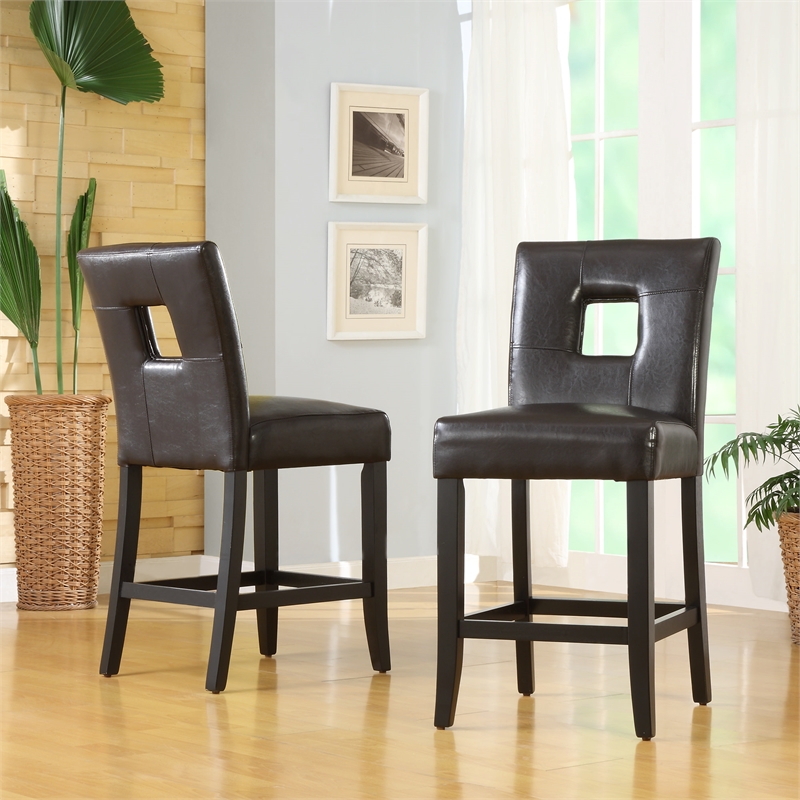 iNSPIRE Q Keyhole Back PU Wood Counter Height Stools (Set of 2) in Dark Brown