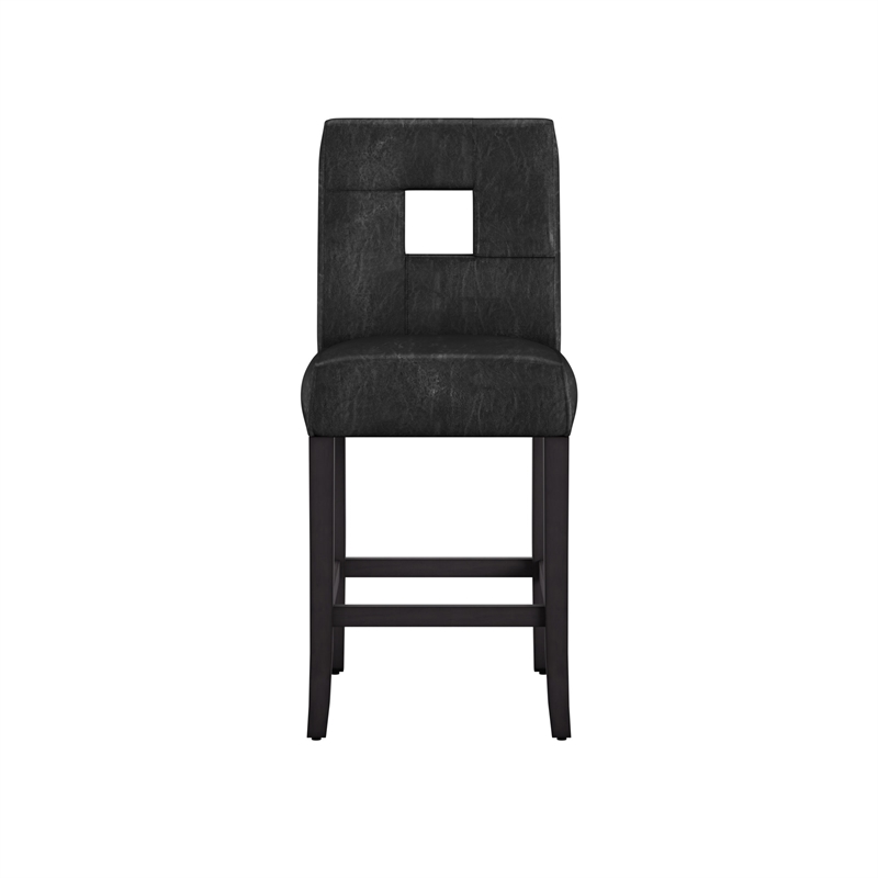 iNSPIRE Q Keyhole Back PU Wood Counter Height Stools (Set of 2) in Dark Brown