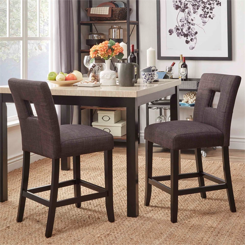 iNSPIRE Q Keyhole Back Linen Wood Counter Height Stools (Set of 2) in Dark Gray