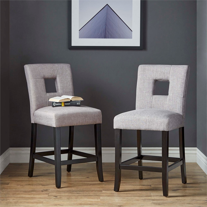 iNSPIRE Q Keyhole Back Linen Wood Counter Height Stools (Set of 2) in Gray