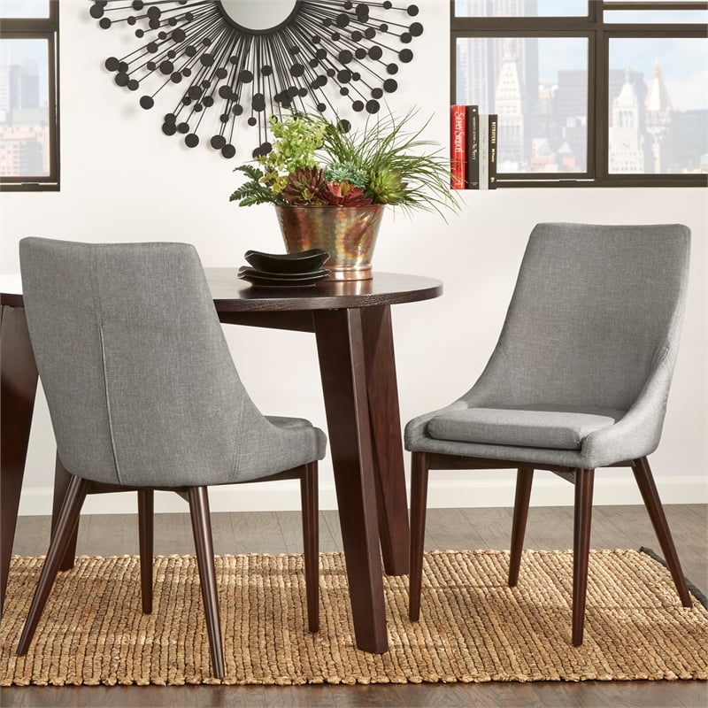 iNSPIRE Q Mid-Century Barrel Back Fabric Wood Dining Chairs (Set of 2) in Gray