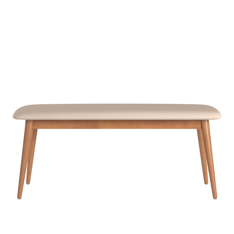 iNSPIRE Q Natural Oak Finish Wood Tapered Linen Dining Bench in Beige