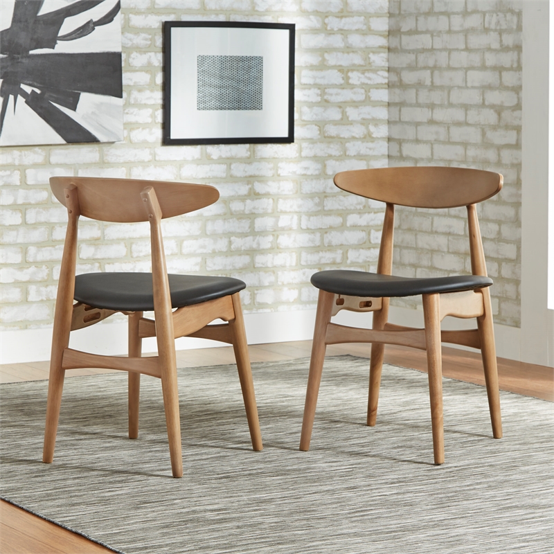 iNSPIRE Q Natural Finish Wood Tapered Dining Chairs (Set of 2) in Black