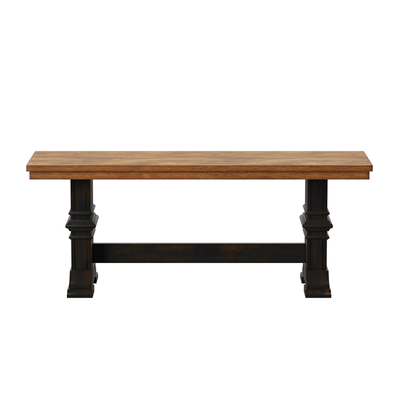 iNSPIRE Q Oak Top Two-Tone Trestle Leg Wood Dining Bench in Black