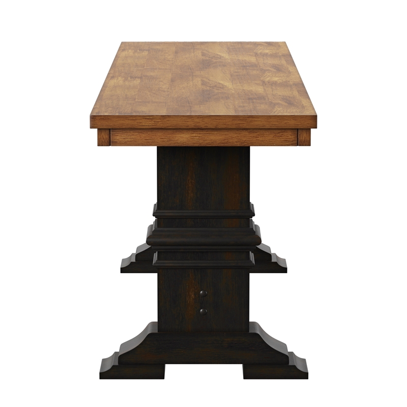 iNSPIRE Q Oak Top Two-Tone Trestle Leg Wood Dining Bench in Black