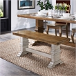 iNSPIRE Q Oak Top Two-Tone Trestle Leg Wood Dining Bench in White