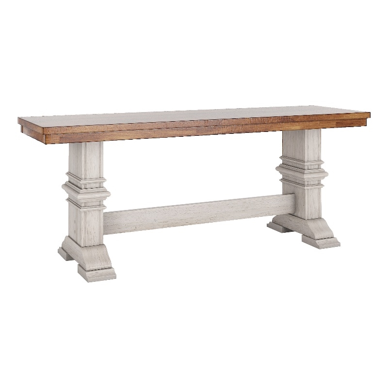 iNSPIRE Q Oak Top Two-Tone Trestle Leg Wood Dining Bench in White