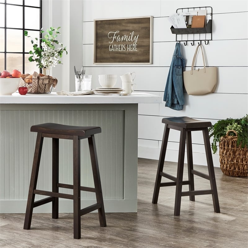 iNSPIRE Q Saddleback Wood Bar Height Stools (Set of 2) in Antique Black