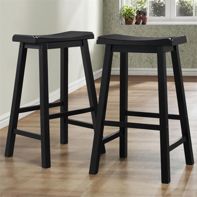 iNSPIRE Q Saddleback Wood Bar Height Stools (Set of 2) in Black Sand-Through