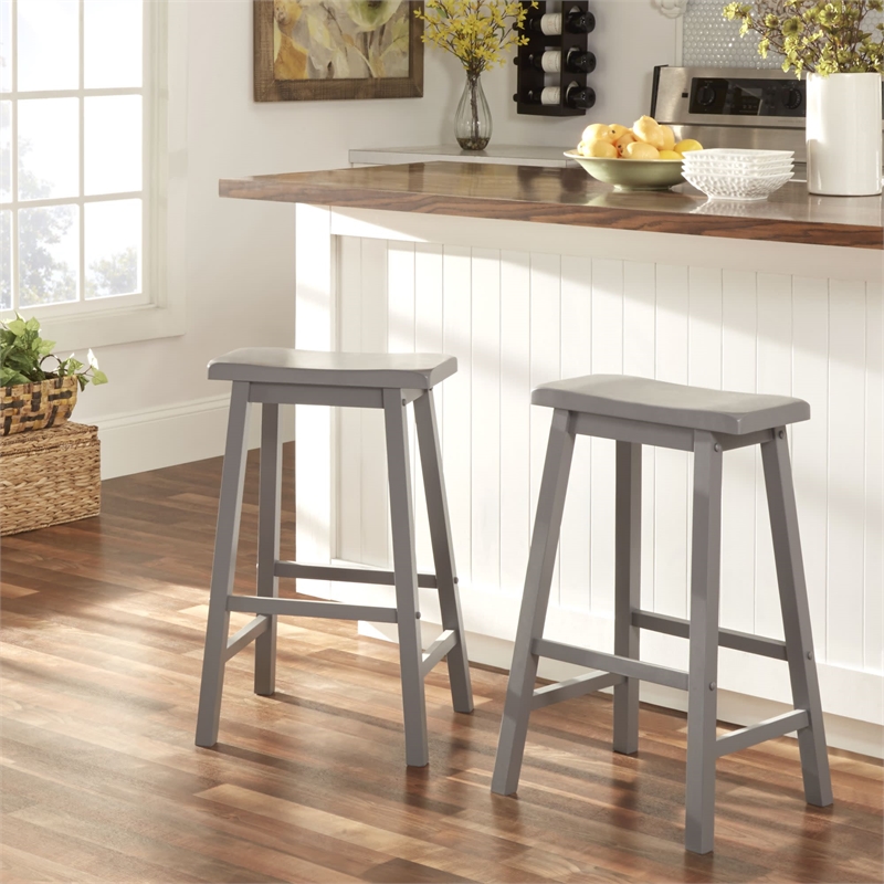 iNSPIRE Q Saddleback Wood Bar Height Stools (Set of 2) in Frost Gray