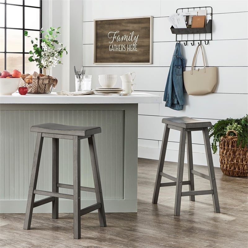 iNSPIRE Q Saddleback Wood Bar Height Stools (Set of 2) in Antique Gray