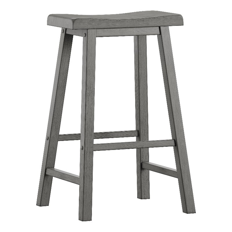iNSPIRE Q Saddleback Wood Bar Height Stools (Set of 2) in Antique Gray