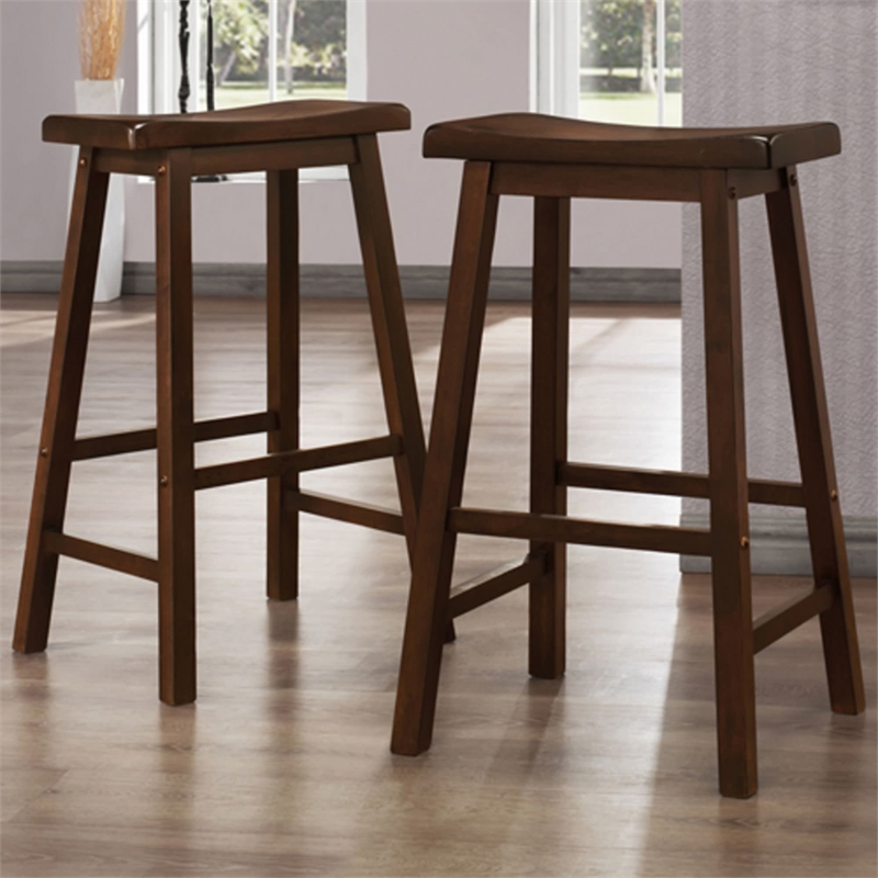 iNSPIRE Q Saddleback Wood Bar Height Stools (Set of 2) in Warm Cherry